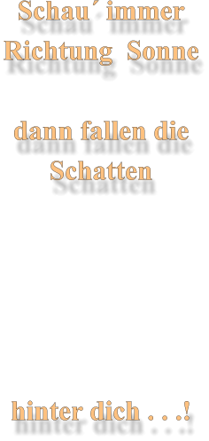 Schau´ immer Richtung  Sonne  dann fallen die Schatten       hinter dich . . .!